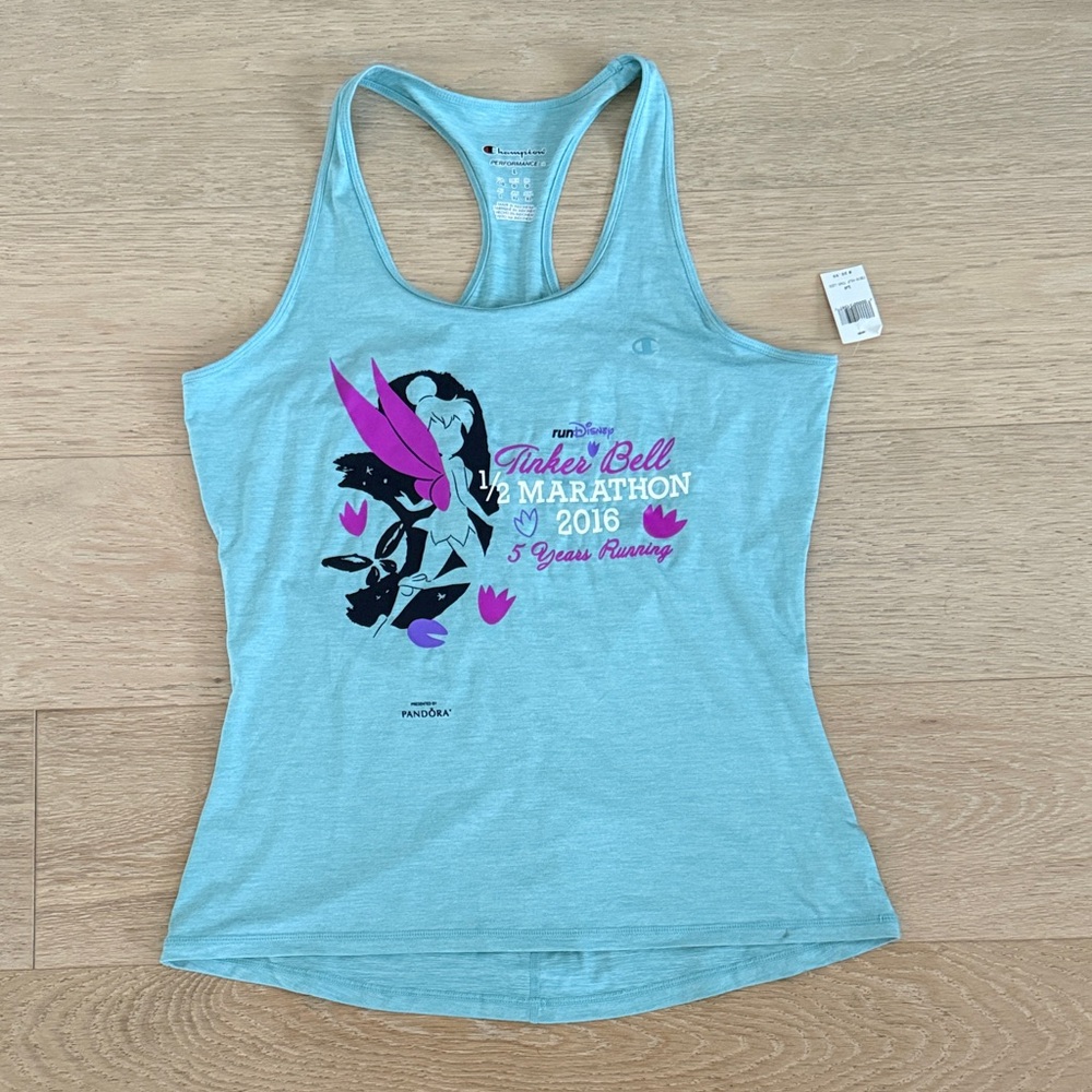 NWT rundisney Tinker Bell Half Marathon Champion Light Blue Tank Top size large